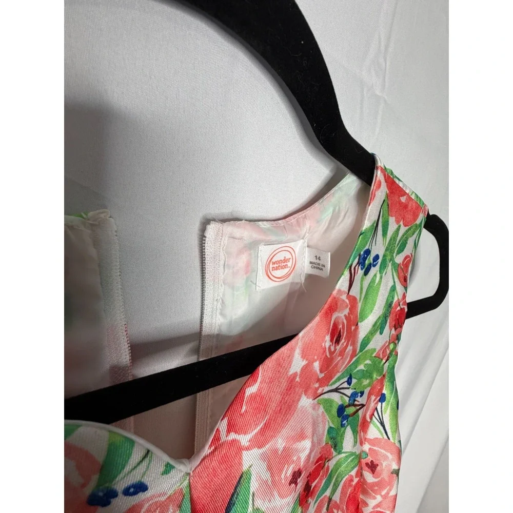 Wonder Nation Girls Floral Party Dress Bow Waist Sleeveless Size 14
